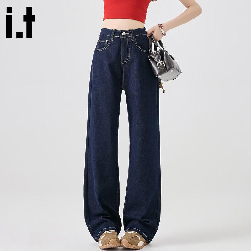 CHOCOOLATE Women s Dark Blue Wide-Leg Jeans S