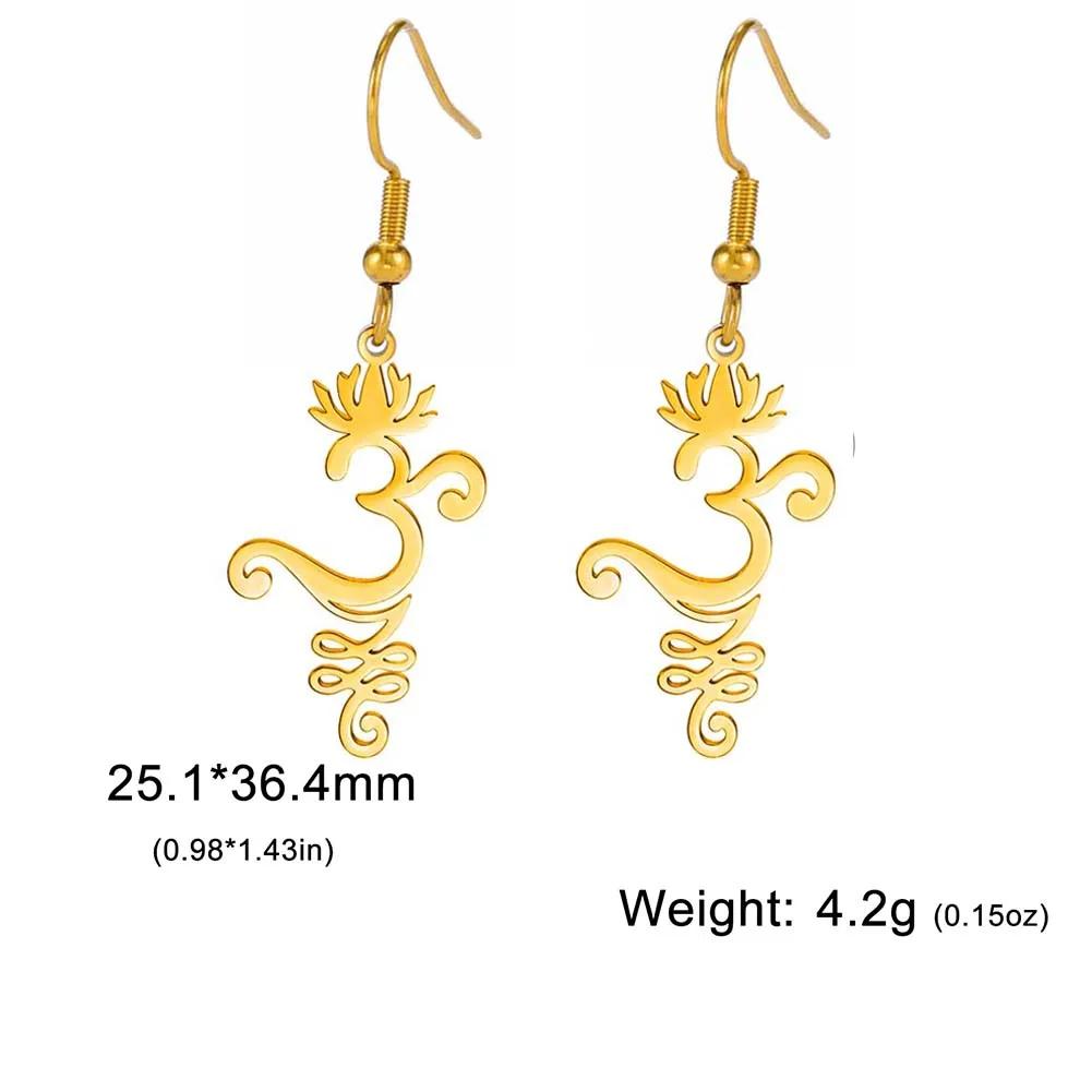 Skyrim Unalome Lotus Flower Dangle Earrings Stainless Steel Yoga Buddhism Pendant Drop Earring Spiritual Jewelry Gift for Women