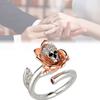 Inlaid Zircon Copper Ring Flower Skull Shape Adjustable Women Accessory Jewelry