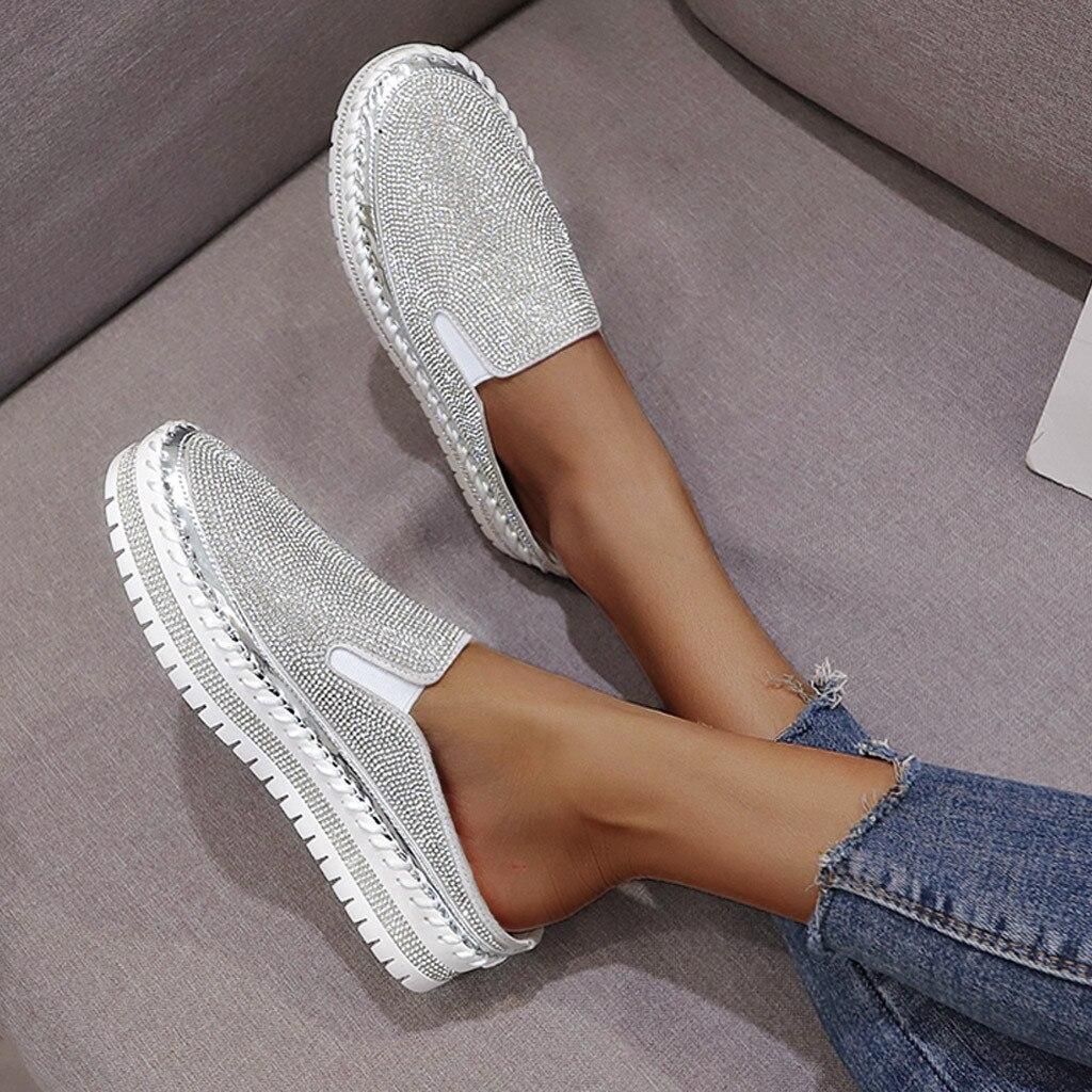 Kadın Kristal Espadrilles Taklidi Rahat Nefes Platform Ayakkabılar Bayanlar Düz Loafer'lar
