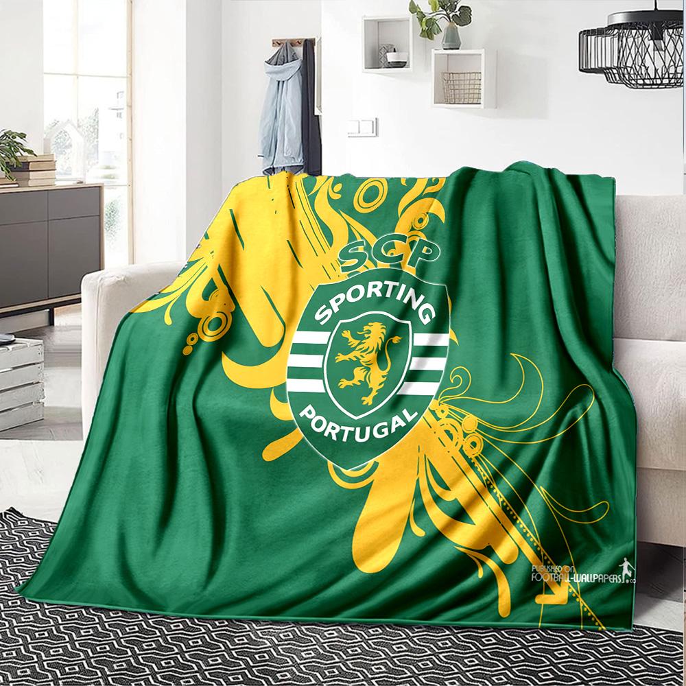 Sporting football Crest Flannel Blanket, Soft Polyester, Modern Design, All-Season for Camping, Travel, Gifts for holidays or birthdays