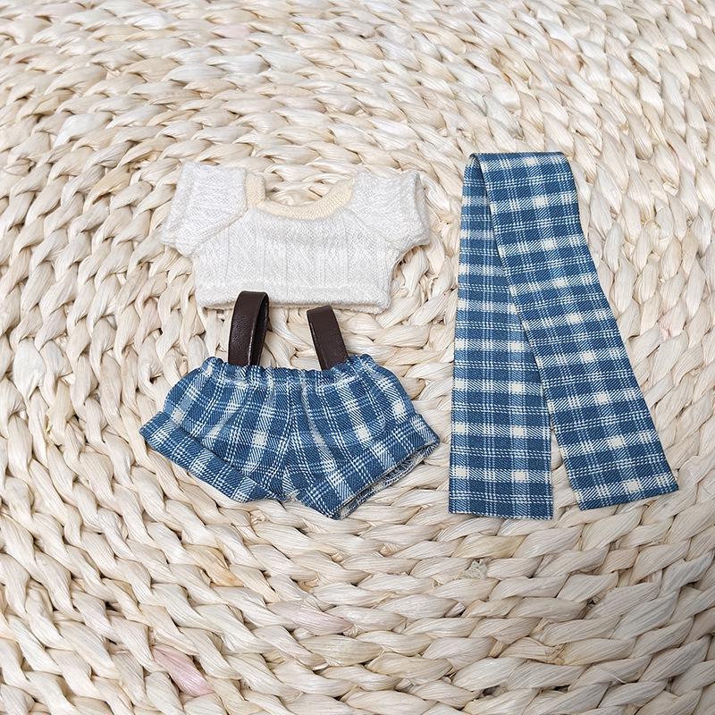 10CM Plaid Overalls Set for Cotton Dolls - British Style Doll Outfit For 10CM Doll