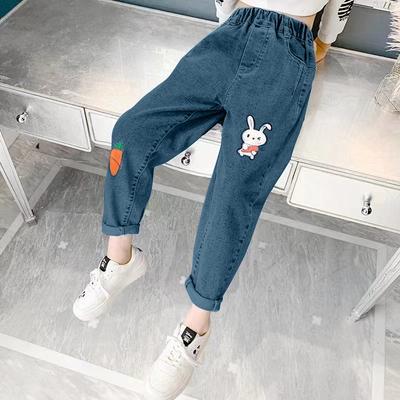 Girls Summer Thin Heart Embroidered Jeans