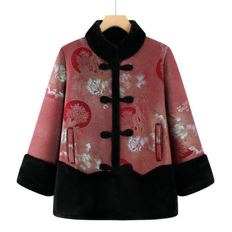 Grandma wear old women's clothing winter cotton-padded jacket mother in the elderly coat old lady fleece thickened cotton-padded jacket