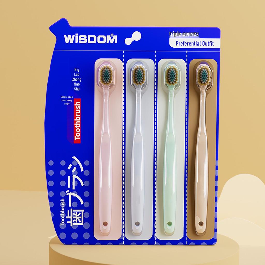 Neukundenangebot: WISDOM Zahnbürste für Erwachsene mit weichen Borsten, breiter Kopf, 4er-Pack, leicht zu öffnende Verpackung