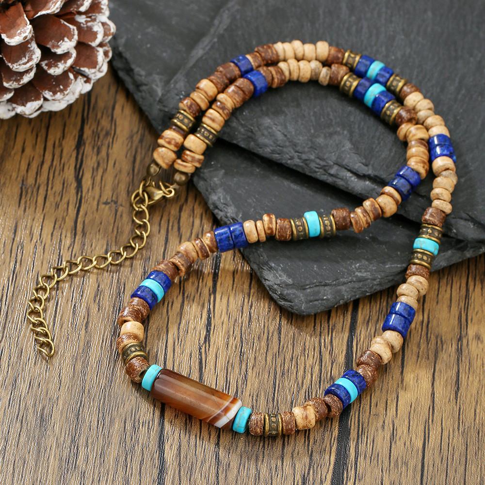 Geometrische Herrenkette Mit Kokosnussschalen-Anhänger Handgefertigte Stahlkette Für Lässigen Stil