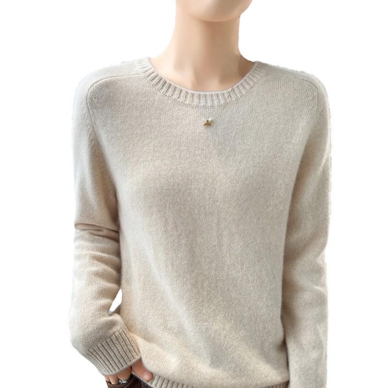 Women's Thickened Cashmere Sweater - Round Neck, Saddle Shoulder Knit Pullover for Autumn/Winter
