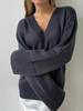 Women's Pullover Sweater with A V-neck and A Slit At The Bottom