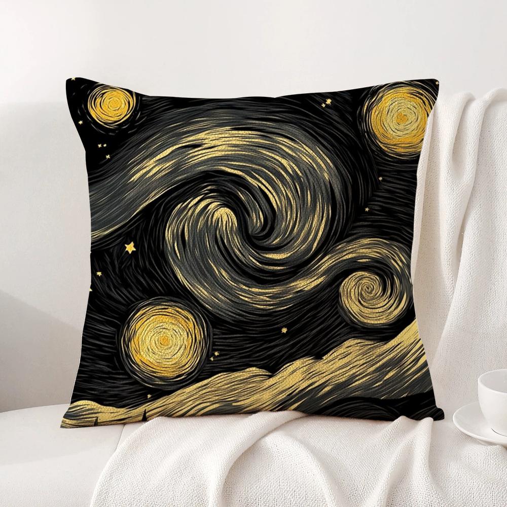 Color Van Goghs Starry Night Cushion Cover Natural Linen Organic Fabric DoubleSided Printing Sofa Home Decor Breathable