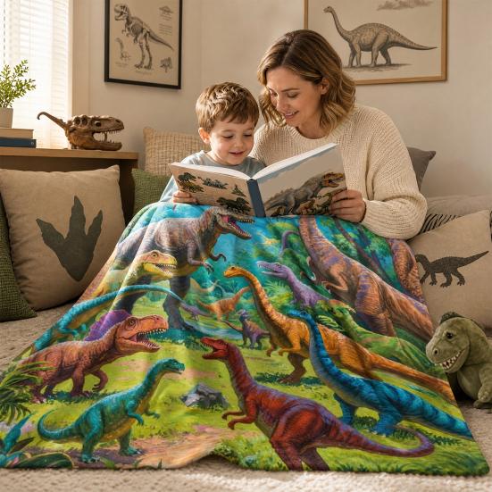 Dinosaur Blanket for Kids, Soft Flannel Throw Blanket with Precision Seams, Double-Sided Warm Nap Blanket, Role-Play Cape Machine Washable Kids