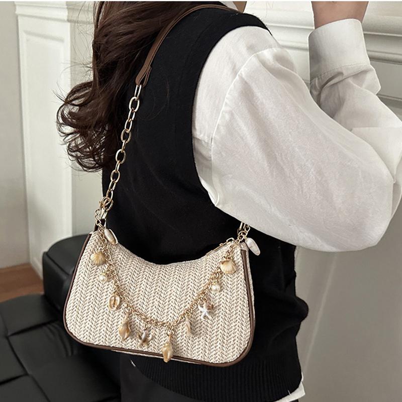 Yogodlns Summer New Women Simple Shoulder Bag Fashion Straw Fashionable Versatile Crossbody Bag Lightweight Casual Commuting Bag