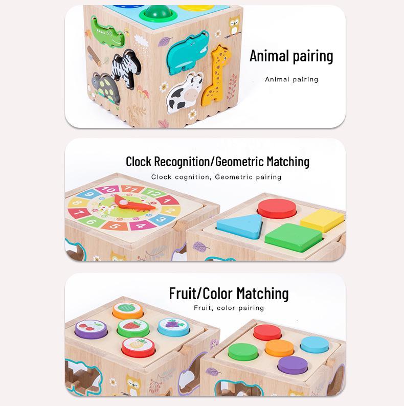 8-in-1 Montessori Educational Toy: Animal Matching, Knocking Balls, Clock, Fishing, and Radish Pulling Puzzle Box for Kids