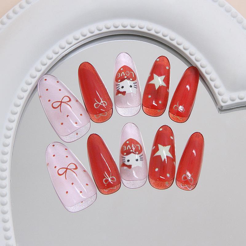 Cartoon cat star polka dot bow cat eye cute sweet European and American ins style removable nail art 30 pieces