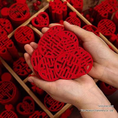 Set of Small Double Happiness Stickers for Wedding Decorations, Stairs, and Room Arrangement with Handkerchief Flowers