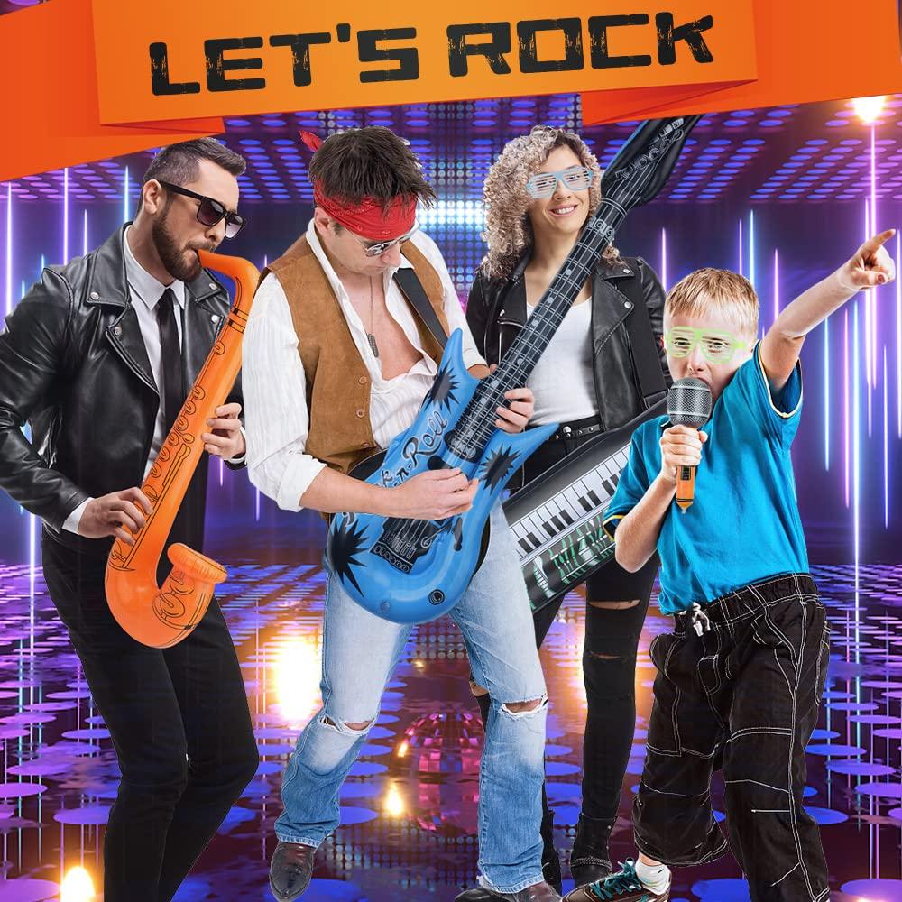 6pcs Inflatable Instruments PVC Simulation Instruments Guitar Sax Microphone Party Hip Hop Birthday Party Supplies