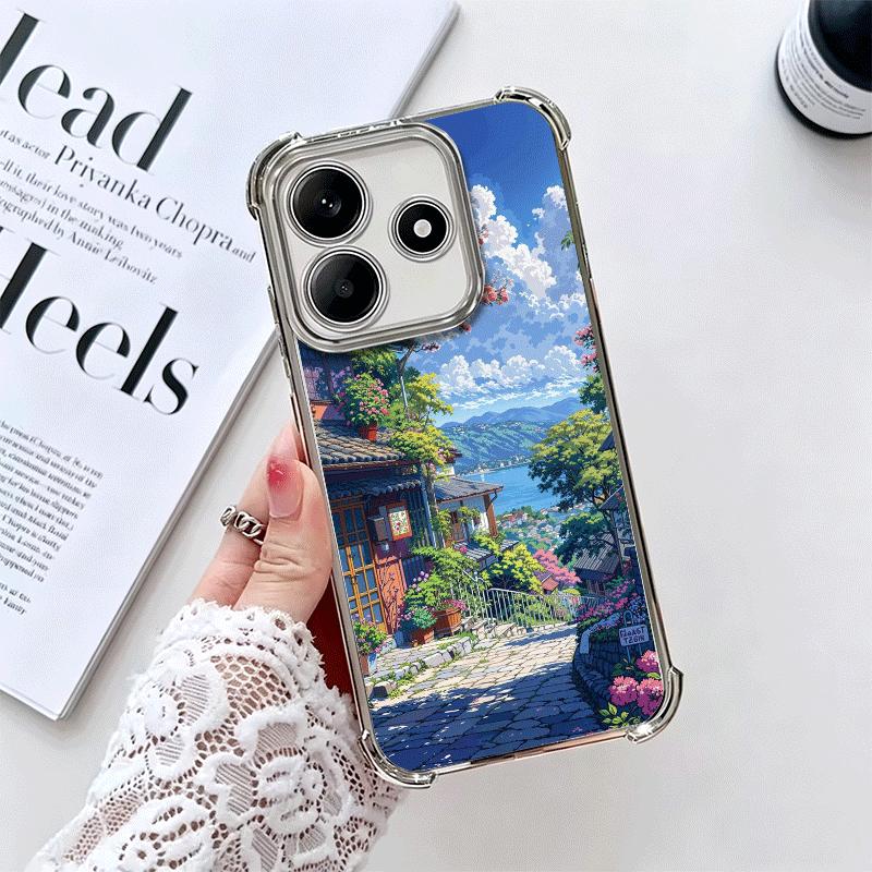 Anime Aesthetic Scenery Plating Phone Case For Xiaomi Redmi Note 14 15 Pro Plus 13 12 11 11S 11T 10 9S 9 5G Anti-Fall Airabag Co