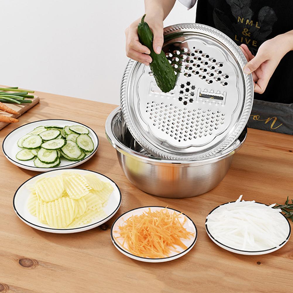 Quick Draining Stainless Steel Basin With Grater/Slicers Large Capacity Washing Strainer For Carrots Fruit