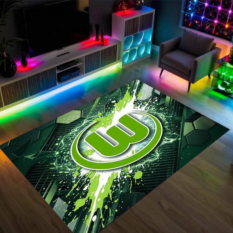 VfL Wolfsburg FC Design Kristall Samt Teppich Gemütlich Nicht?Rutschfester Teppich mit Aufdruck für Schlafzimmer Wohnzimmer Eingang