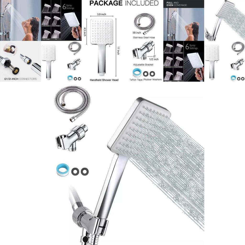 Fyrkantigt Handhållet Duschhuvudset Med Sex Funktioner Och Tryckökning