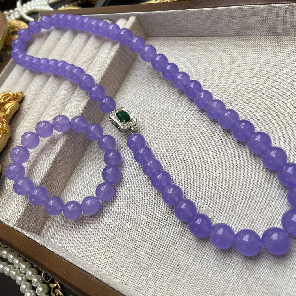 Medieval Vintage Fashion Design Bingbing Same Emperor 12M Violet Bead Agate Necklace Bracelet Set