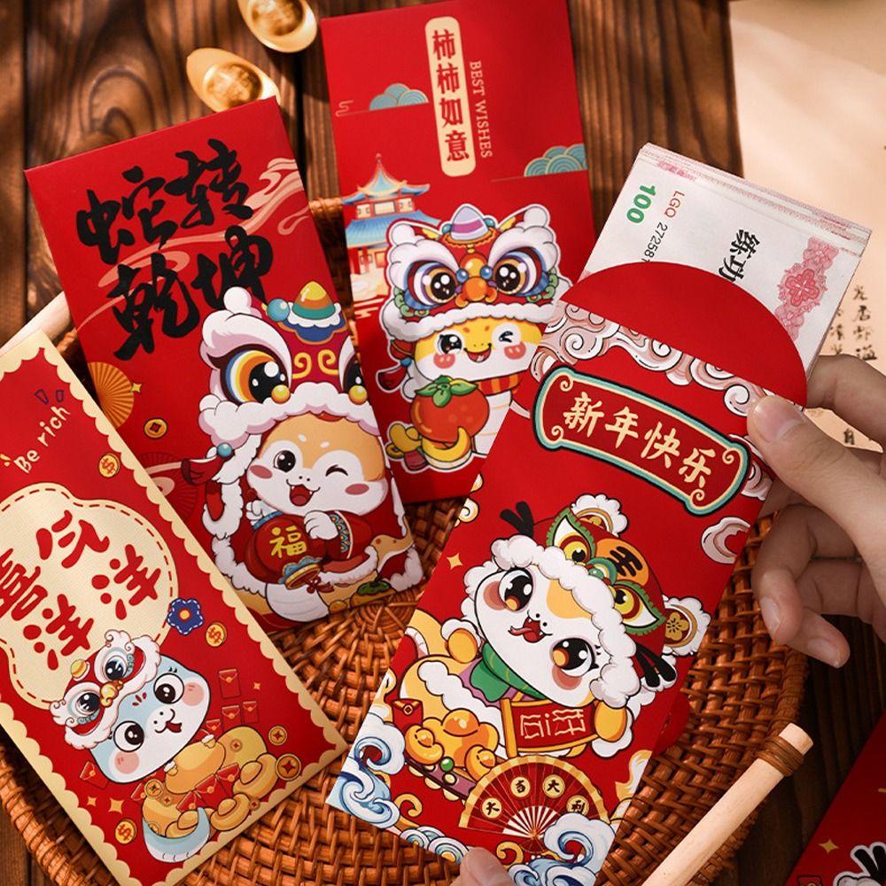 6pcs Chinese Style 2025 Snake Year Red Envelopes Good Lucky Red Packets  Spring Festival Supplies
