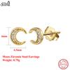 Effie Queen S925 Silver 14k Gold Moon & Star Zirconia Stud Earrings Fashion Jewelry for Women Banquet Party Ear Accessory APE29