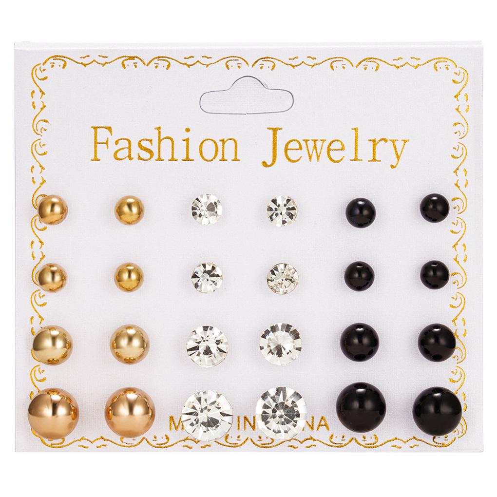 12 Pairs Earrings Rhinestones Women 2019 Ear Stud Jewelry Multiple styles
