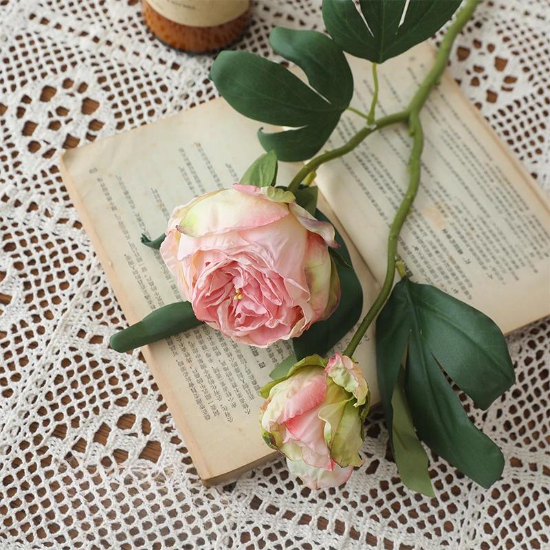 

Wedding Decor Artificial Flowers Silk Peony Garden Decoration Fake Flower Simulation 2 Heads Burnt Edge Vintage Peonies Branches