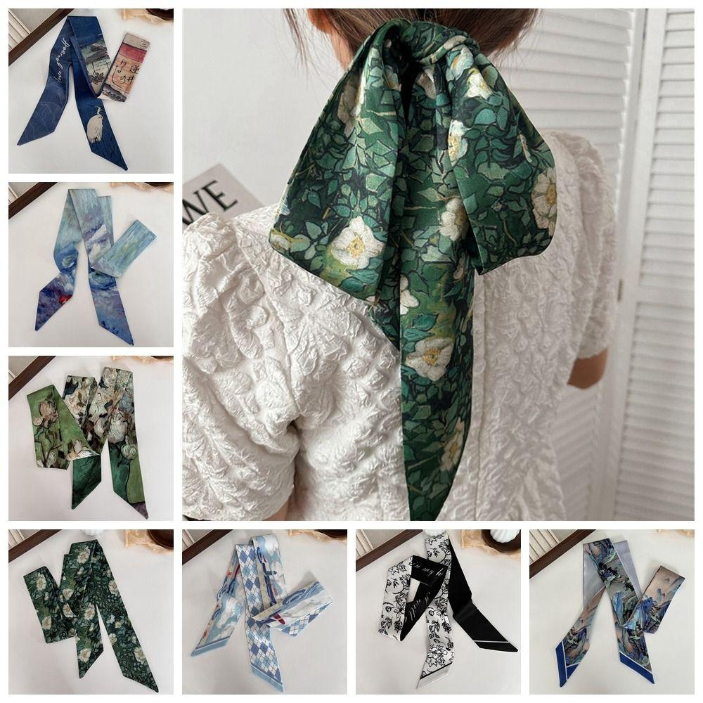 

Flower Silk Scarf Oil Painting Scarf Hair Band All-match Printed Scarf Female
