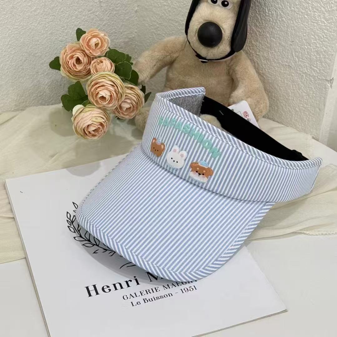 Summer outing cute cartoon puppy striped empty top hat children sunshade sun protection hat UV protection sun hat One size синий
