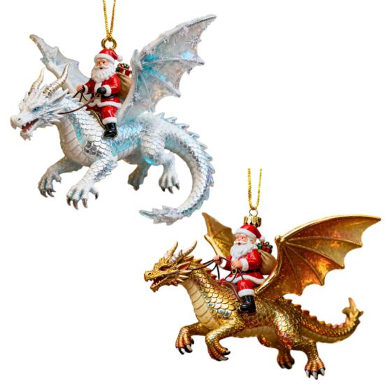 Exquisite Xmas Gift for Friends 2Pcs Santa Dragon Rider Christmas Ornament, 2D Acrylic Flying Artistic And Decor Claus Hanging Decor, Festive