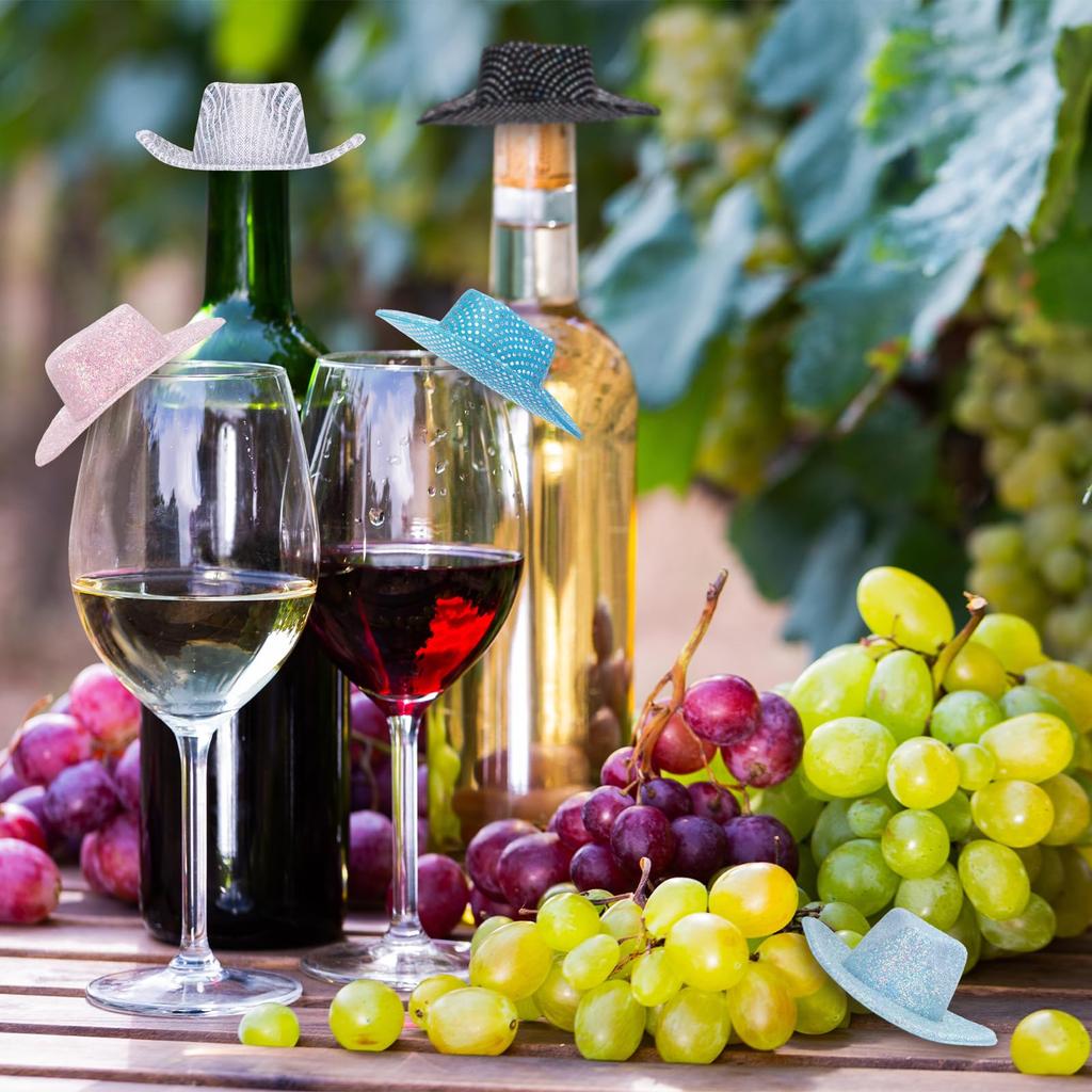 PATIKIL Mini Cowboy Hats, Set of 8, Miniature Western Cowboy Hats for Crafts, Party Decorations, Doll Pet Ornaments, Glitter Dot Style, White