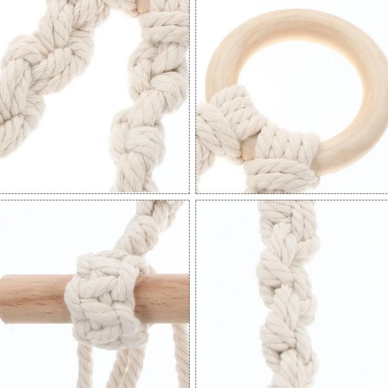 1pcWooden Stick Cotton Rope Paper Towel Holder Bedroom Bathroom Wall-Mounted Towel Rack Woven Style Homestay Decoration Hanging