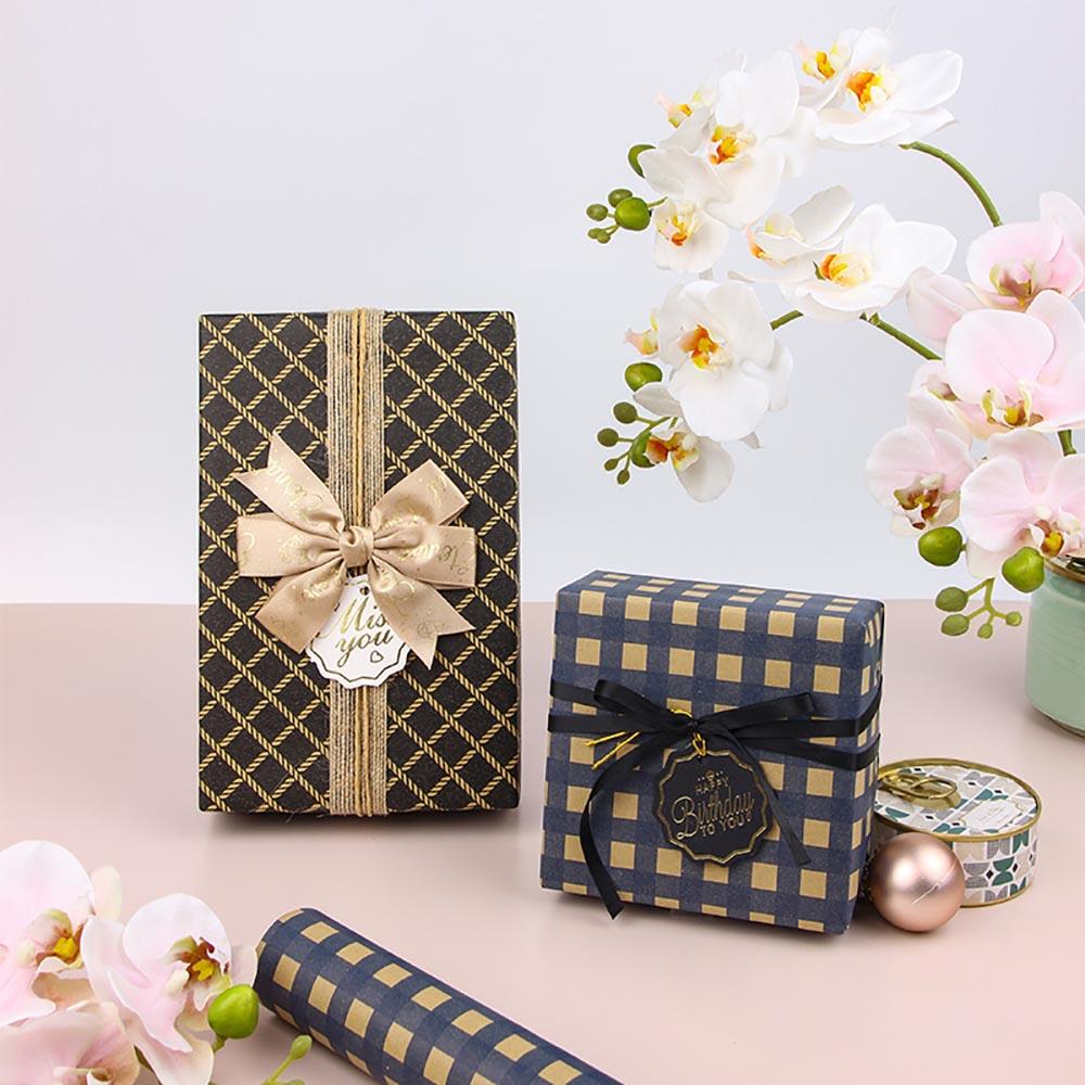 70x50cm Retro Gift Wrapping Paper Blue Grid Wave Sea Star Pattern Men Birthday Valentine's Day DIY Decor Gift Packaging Paper