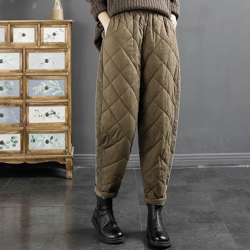 Autumn and Winter Plus Size Women's Padded and Thickened Elastic Waist Hundreds of Sports Trousers Warm Solid Colour Wide-legged Leisure Trousers