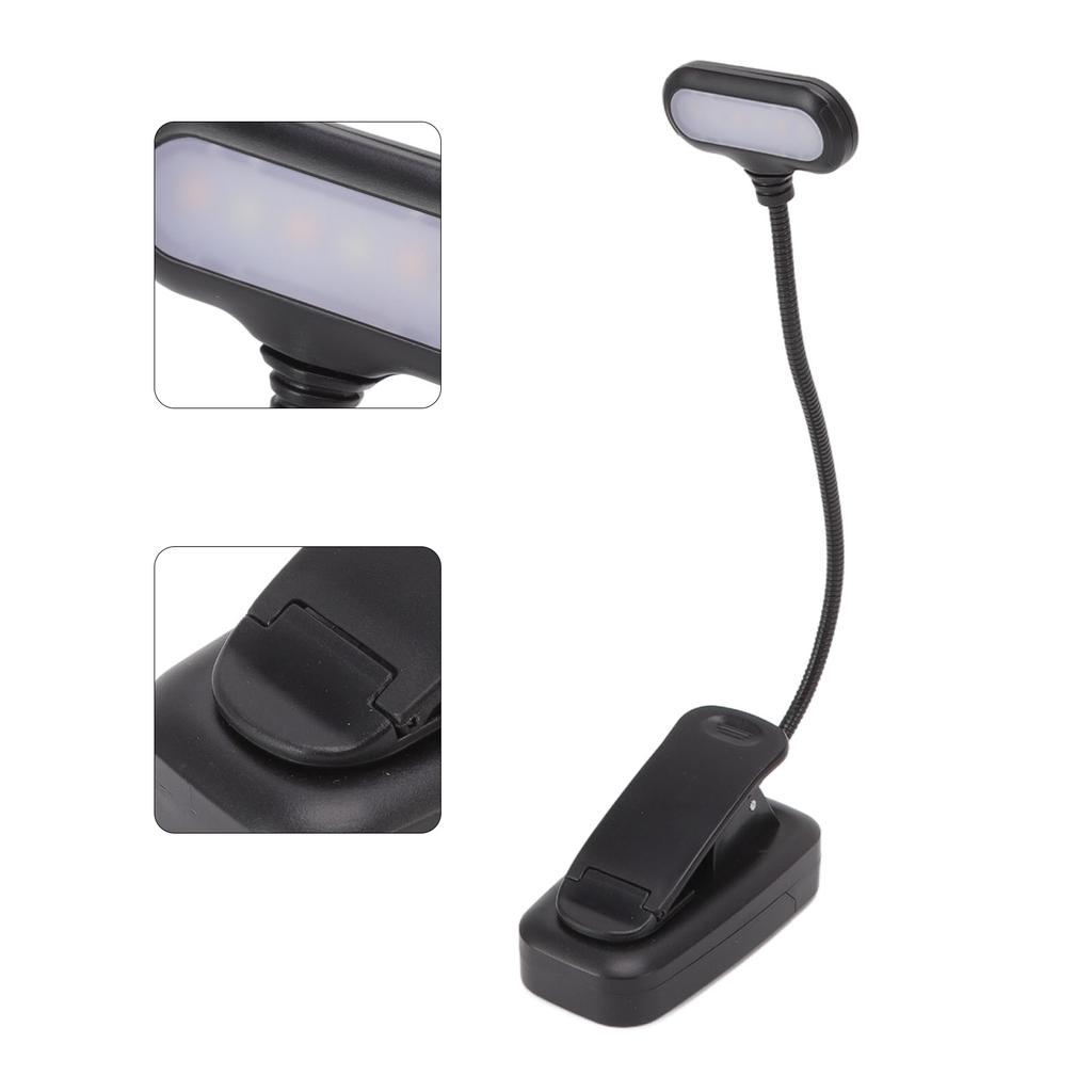 LED Clip On Reading Light Eye Protection 3 Level Brightness Flexible Neck Portable Book Night Light for Home Travel