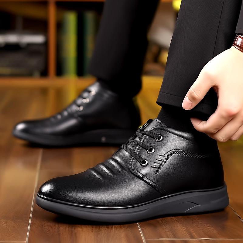 Men's Winter Wool-Lined Leather High-Top Non-Slip Shoes