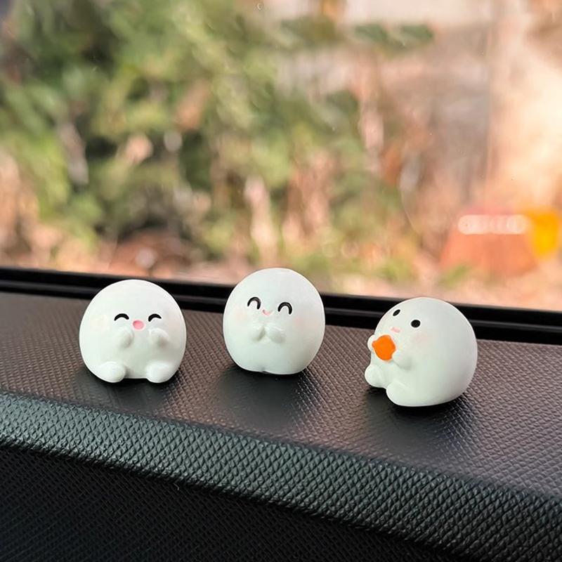 6Pcs Funny Cute Round White Elf Resin Craft Miniature Figure Tiny For Car Center Console Navigator Decoration