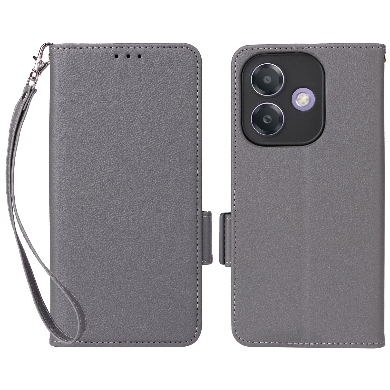 

Phone Case for Oppo A3x 5G/A3X 4G/A3 4G/A3 5G/A40M 4G/A40 4G/A3i 5G/A60 5G Litchi Texture PU Leather Wallet Phone Cover Grey