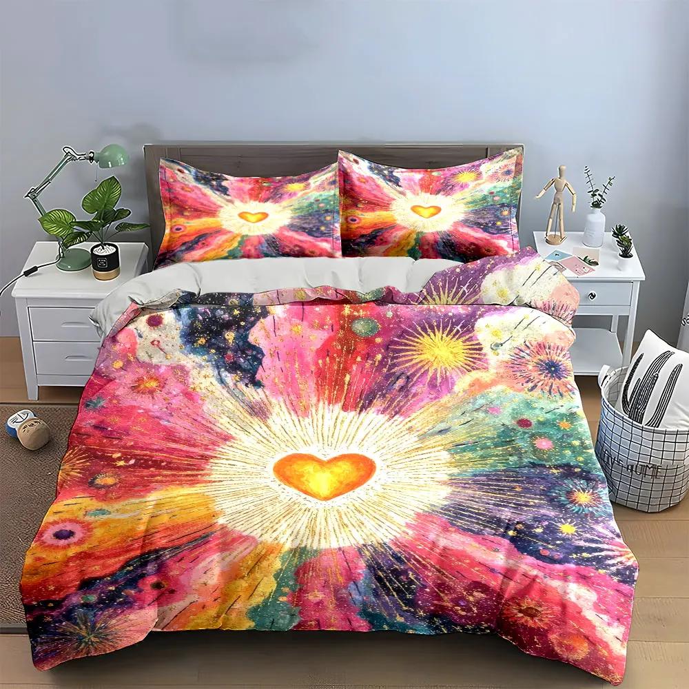 Colorful Heart Galaxy Art Decor Soft Comfortable Duvet Cover Bedding Set Included 1*Duvet Cover & 2*Pillowcases gift