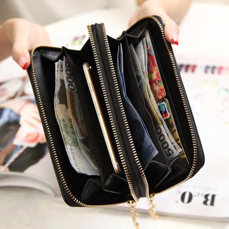 Qiman Shi Women's Korean Double Zipper Patent Leather Wallet & Phone Clutch