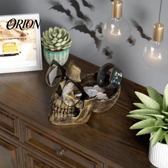 Gothic Office Desk Storage Resin Skull Multifunctional Tray, Eyeglasses Holder Jewelry Organizer for Creative Sculpture Keys Coins Trinkets,
