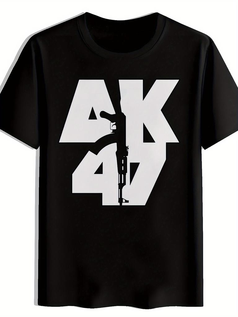Black T-shirt with Vintage Rock Band Graphic - "AK" Design