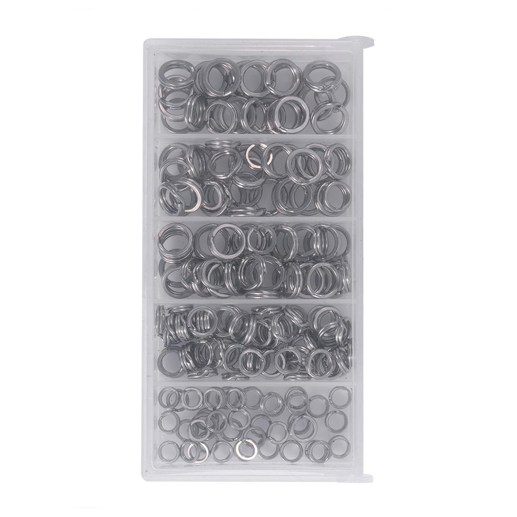 200PCS 5Sizes Heavy Duty Stainless Steel Split Rings Solid Lures Connectors Fishing Tackle