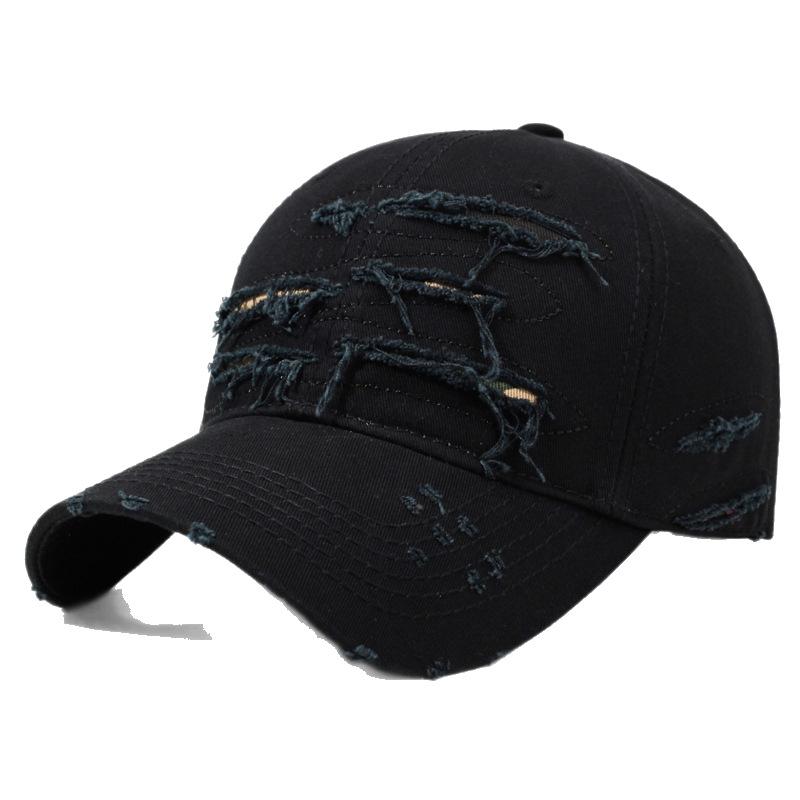 Distressed Trendy Hip-Hop Hole Breaking Ripped Baseball Cap Vintage Washed Retro Duckbill Cap Korean Ins Deep Top Sunshade