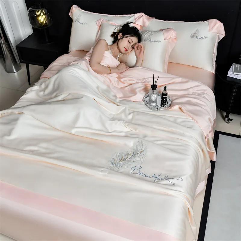 embroidery washed Tencel summer quilt 3-piece set four-piece set embroidered ice silk summer cool quilt air conditioner quilt