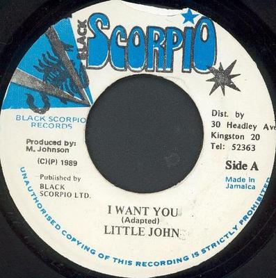 7inch Record LITTLE JOHN  I Want You NONE Black Scorpio 1989 Jamaica Reggae Ska  Dub Used