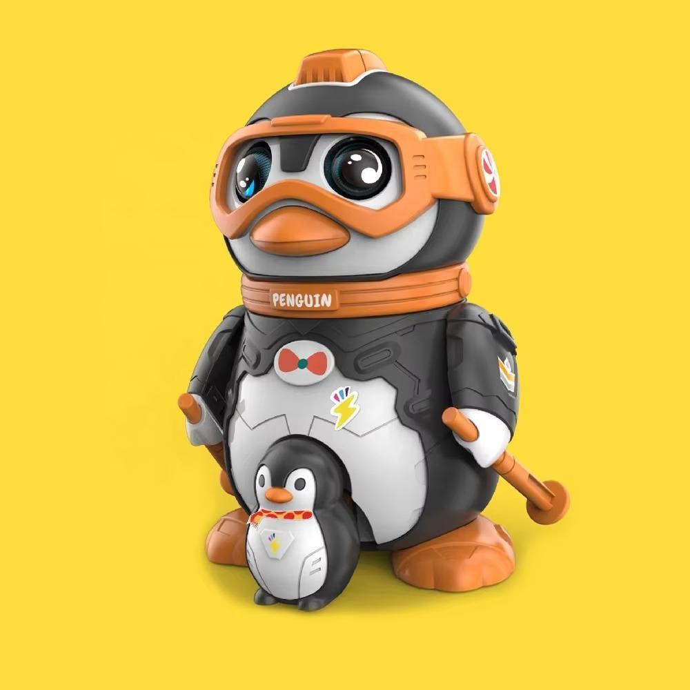 Children's 18pcs DIY Assembled Skiing Penguin Animal Building Block Model, Lighting And Music, Baby Puzzle Early Education Toys