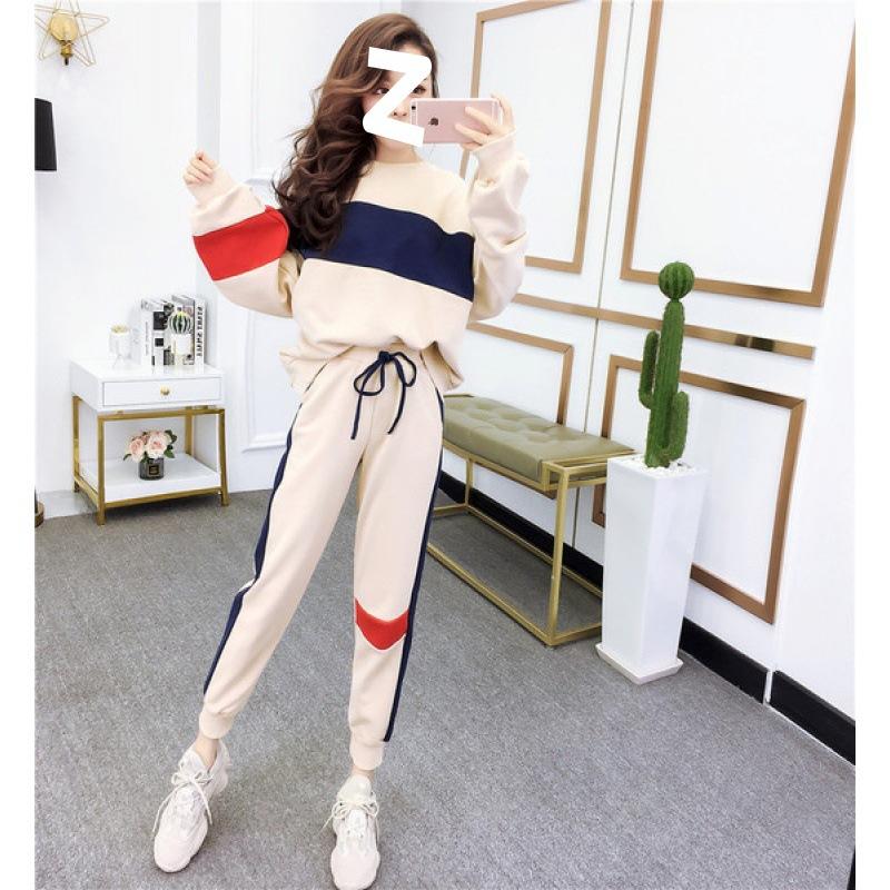 Suit Women's Autumn and Winter Fashion Small Fresh Loose High-waisted Sweatshirt Women's Thickened and Velvet Sports Two-piece Set