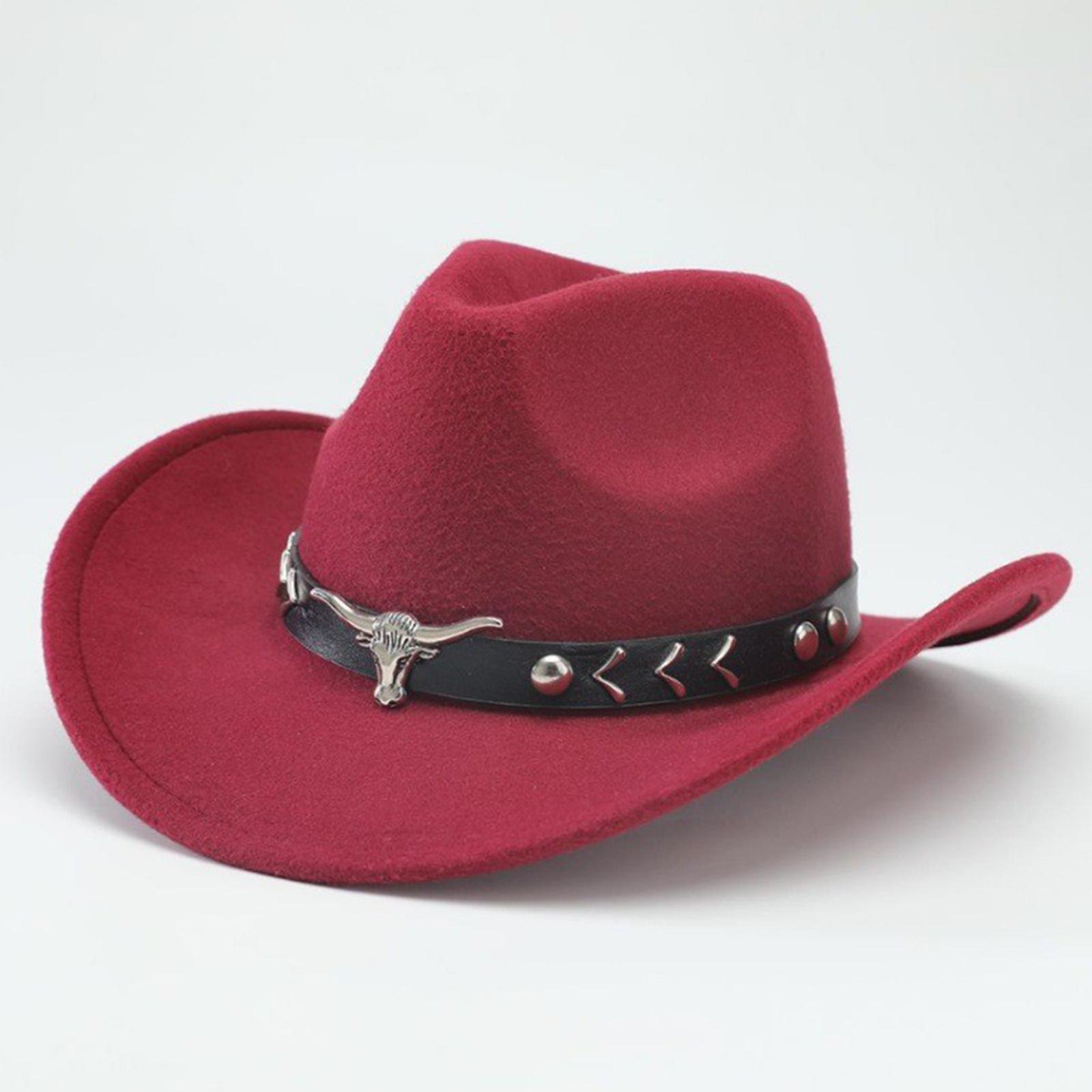 

Western Cowboy Hat, Ethnic , Men s And Women s Woolen Top Hat, Cow Head Jazz Hat One Size винний